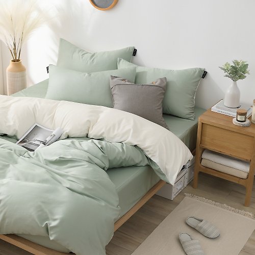 OLIVIA 原創設計寢具 DR5000TWINS綠X米白/莫代爾棉/床包枕套組/床包被套組/台灣製