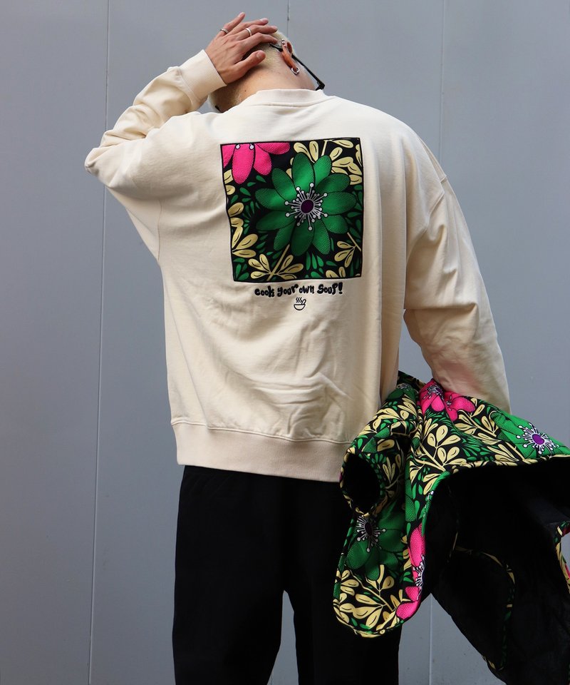 Cook your own soupパッチ刺繍裏毛プルオーバー(IVORY×VINE) - 帽T/大學T - 棉．麻 白色