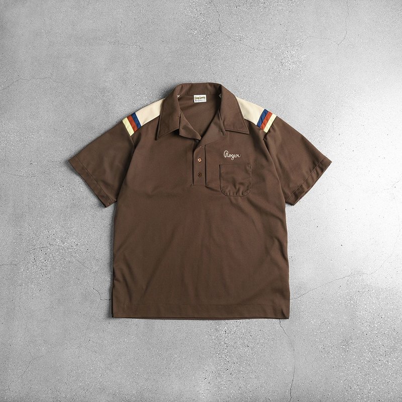 70s king louie Bowling Shirts 保齡球衫 / Vintage古著 - 男 T 恤 - 棉．麻 咖啡色