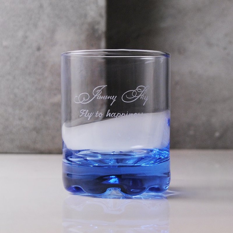 220cc【藝術字型簽名版】深海藍義大利威士忌杯 酒杯雕刻 - 酒杯/酒器 - 玻璃 藍色