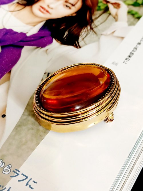 老時光製造所 vintage jewelry 華麗艷色立體琥珀色玻璃 胸針 別針