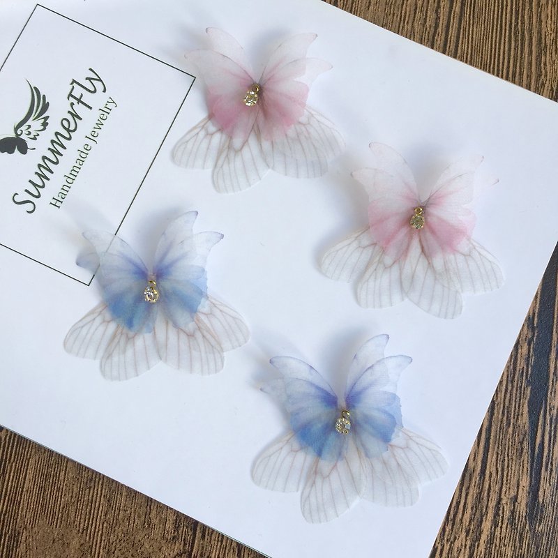 [❤️ any two 10%! ! ] [] Can change the ear clip dye ink ❤️ ❤️ ❤️ gradient color silk butterfly earrings long section of the ear hook ear wire earrings birthday gift exchange - Earrings & Clip-ons - Other Materials Blue