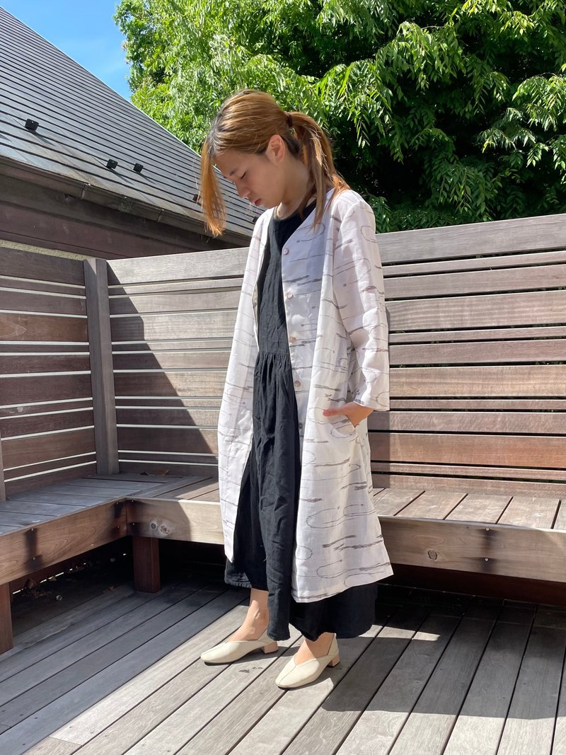 麻上布着物のリメイク 前開きワンピース - 洋裝/連身裙 - 其他材質 白色