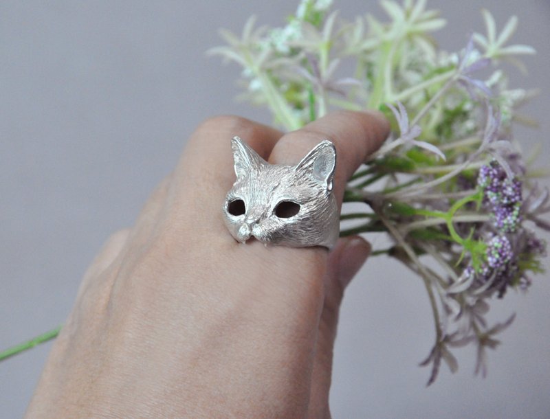 . In tacit understanding. NO.01-1 Cat mask ring/open - แหวนทั่วไป - เงินแท้ สีเงิน