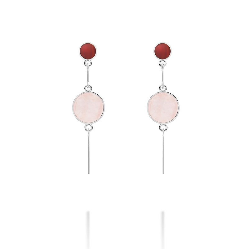 Circle geometric dangled natural stone all-match earrings (provide free Clip-On change service) - ต่างหู - โลหะ สึชมพู