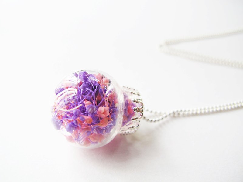 Rosy Garden purple and pink color baby's breath glass ball necklace - Earrings & Clip-ons - Glass Multicolor