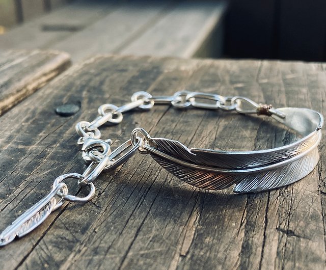 Sterling silver feather chain bracelet