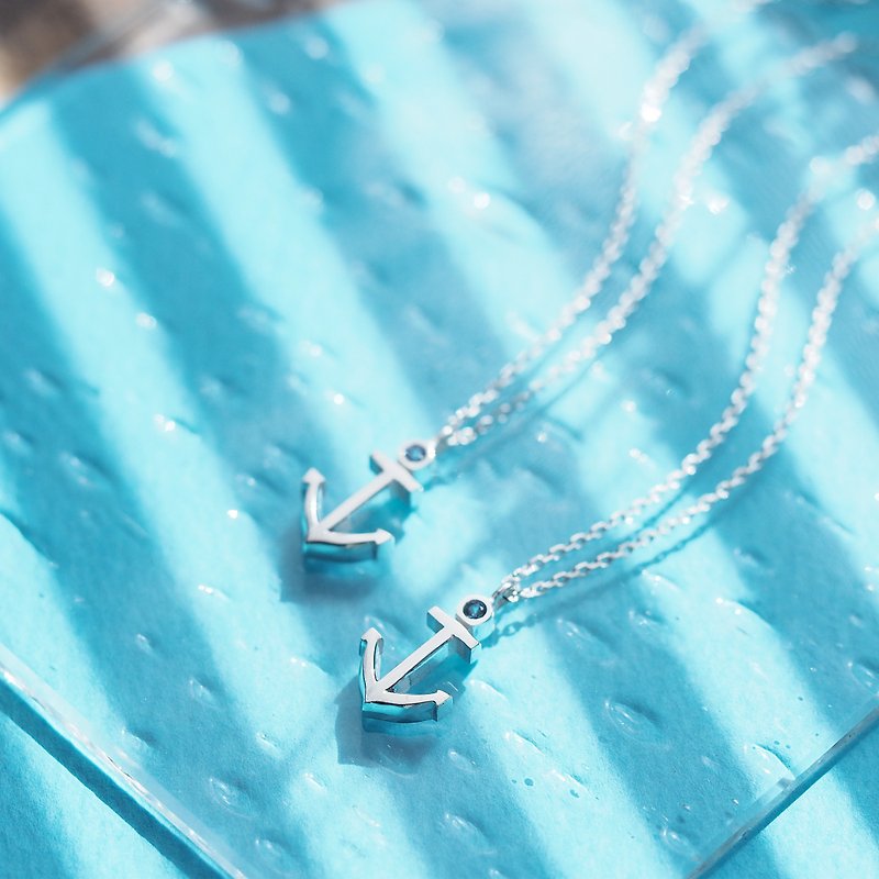 2 pieces set) Aquamarine Ikari Pair Necklace Silver 925 - Necklaces - Other Metals Blue
