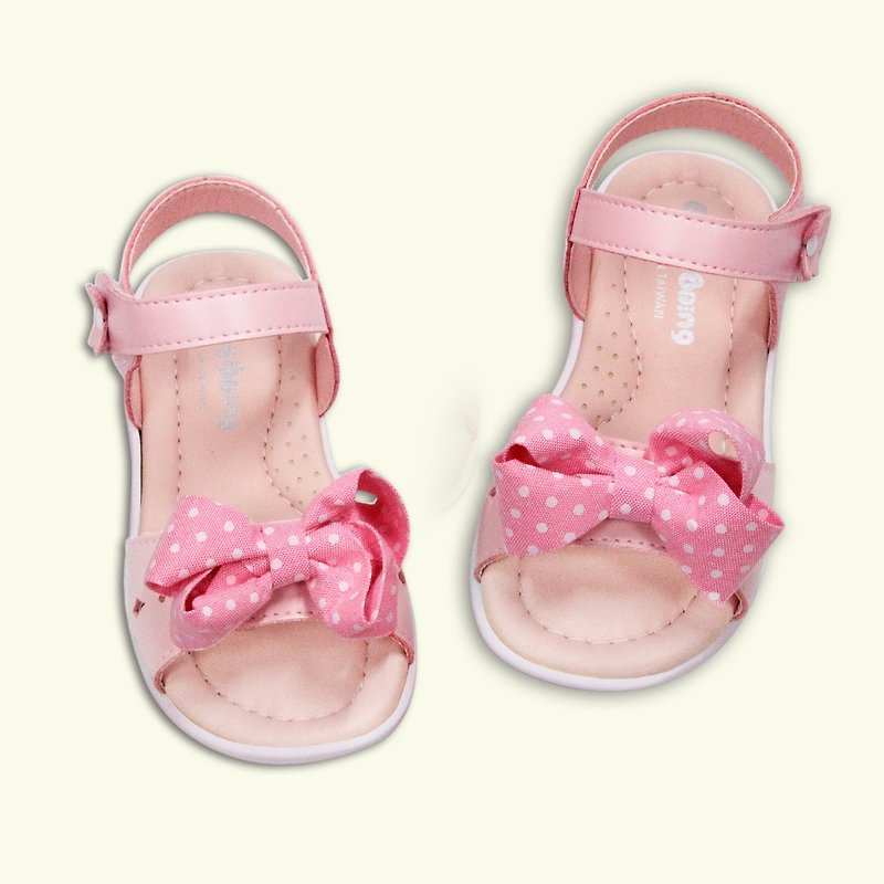 Dotted Bow Girls Sandals – Pink Made in Taiwan - รองเท้าเด็ก - หนังเทียม สึชมพู