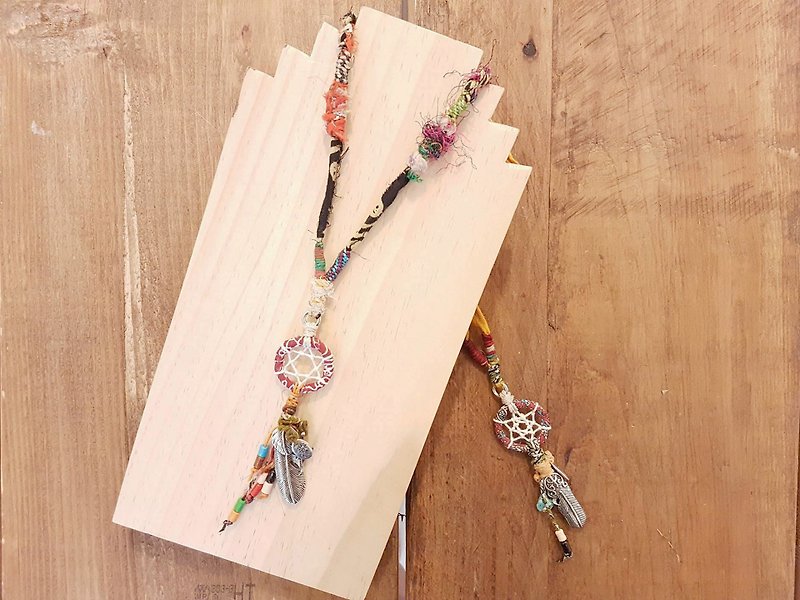 Hand-made dream net necklace ~ Valentine's Day gift. Birthday gift. Christmas gift natural stone. Indian (custom made) - สร้อยติดคอ - ผ้าฝ้าย/ผ้าลินิน หลากหลายสี