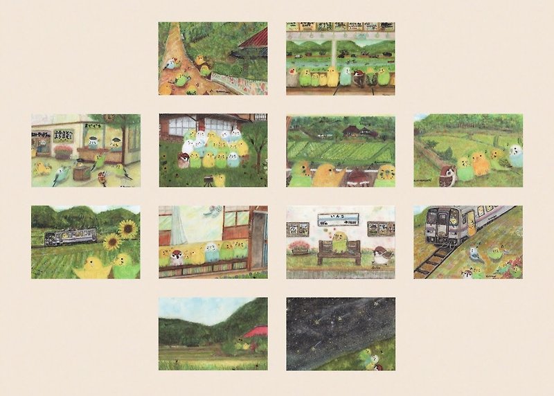 Bird postcards set D, handmade by artist - 12 pieces - การ์ด/โปสการ์ด - กระดาษ หลากหลายสี