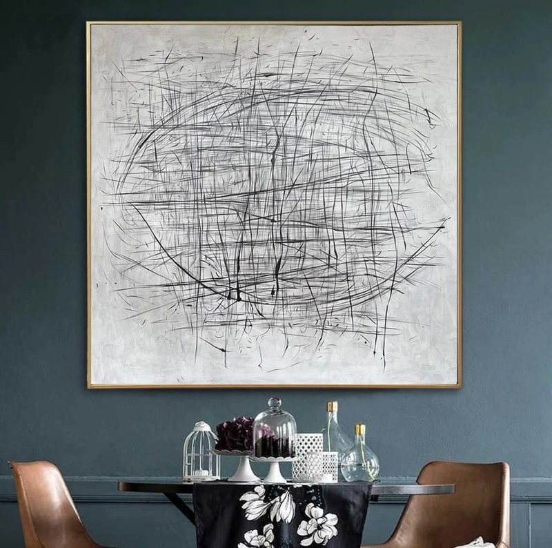 Extra Large Abstract Black And White Paintings On Canvas Modern Minimalist Art - 壁貼/牆壁裝飾 - 壓克力 白色