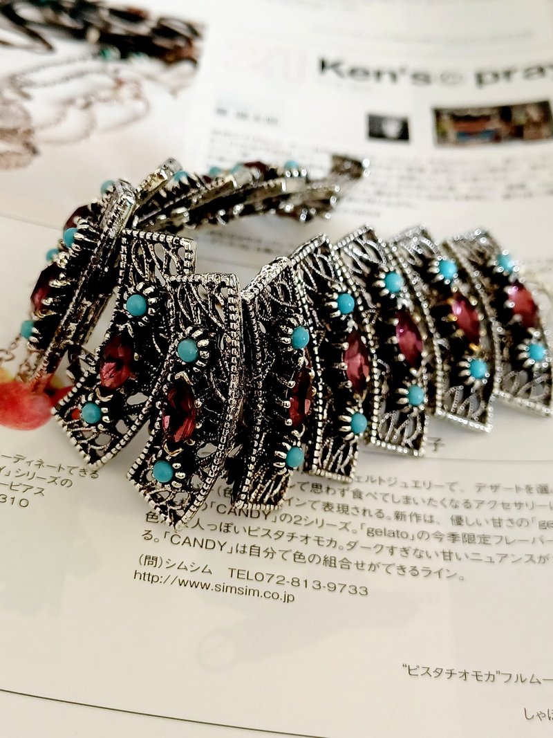 vintage jewelry 古董紫萊茵波西米亞寬版手鍊 - 手鍊/手環 - 其他金屬 