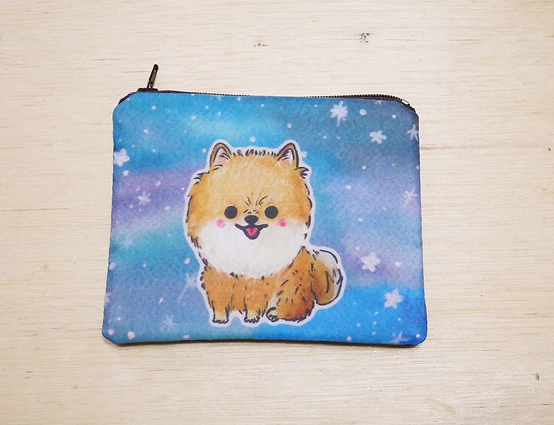 {Customizable handwritten name} Hand-painted rendering watercolor style pattern Pomeranian Squirrel Dog Key Case Coin Purse Card Case - Coin Purses - Other Materials Multicolor
