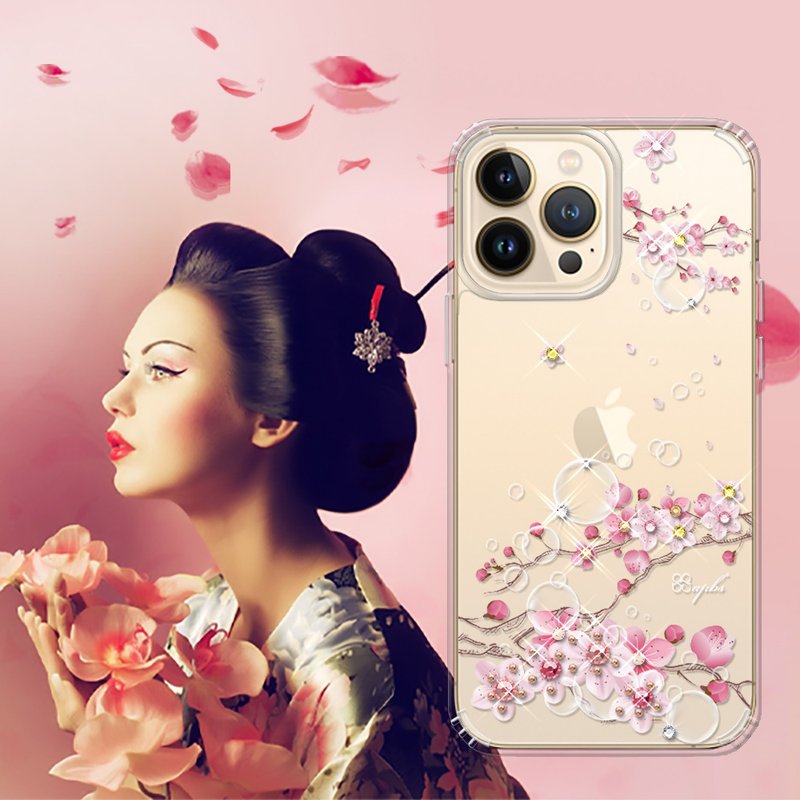 iPhone 13全系列 水晶彩鑽防震雙料手機殼-幻夢之櫻 - 手機殼/手機套 - 其他材質 多色