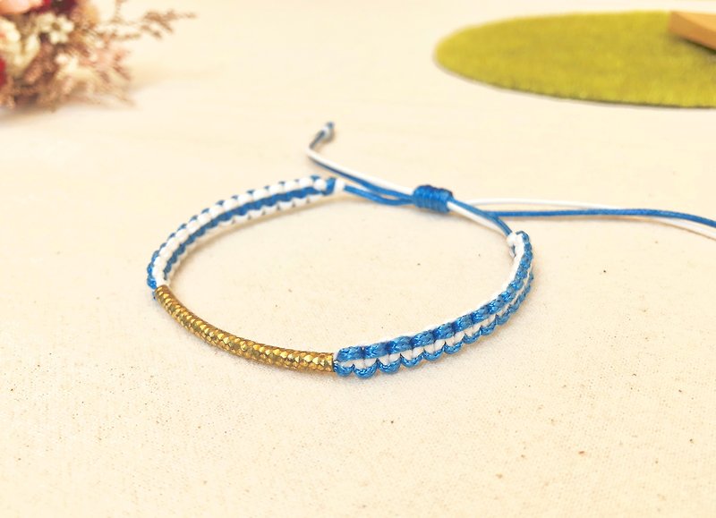 Japanese two-color brass rope knitting series (bracelet/foot ring) - สร้อยข้อมือ - วัสดุกันนำ้ สีน้ำเงิน