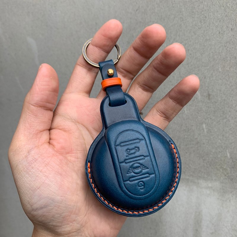 Buttero Leather car key case, car key cover, mini cooper cabrio Hatch Hatch 5D - Keychains - Genuine Leather Blue