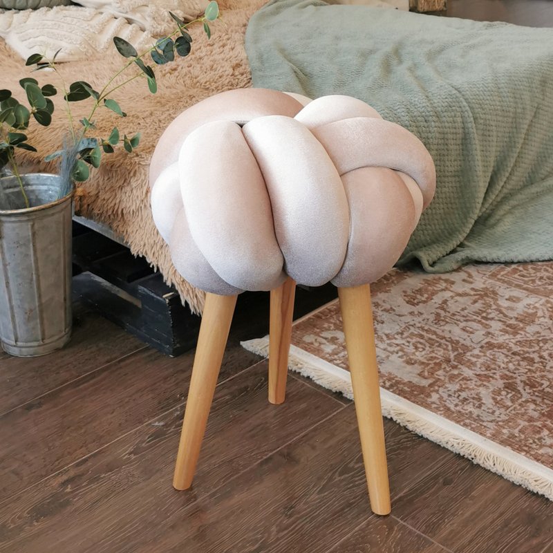 Velvet stool, Beige knot stool, Kitchen and bedroom furniture, Designer stools - 椅子/沙發 - 其他材質 金色