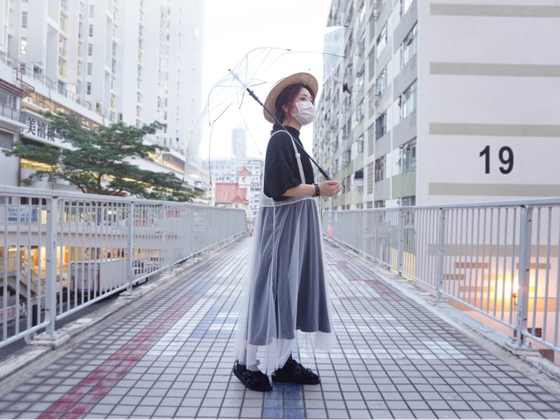 KAZE half tulle layered overskirt - กระโปรง - เส้นใยสังเคราะห์ 