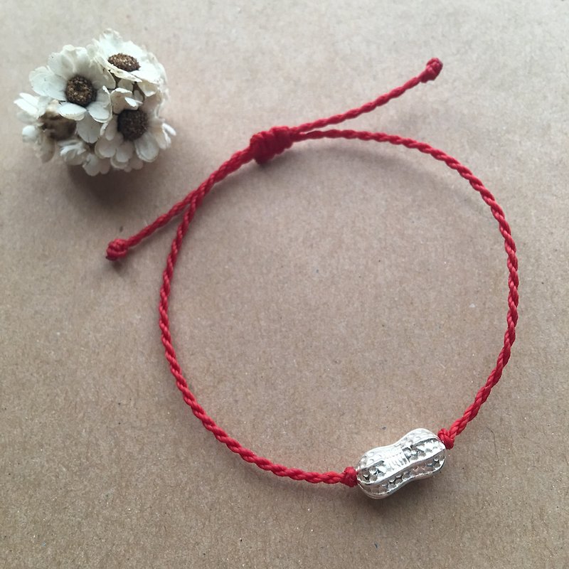Peanut good thing Brazilian wax thread / sterling silver braided bracelet / 925 silver bracelet / anklet - สร้อยข้อมือ - โลหะ สีแดง