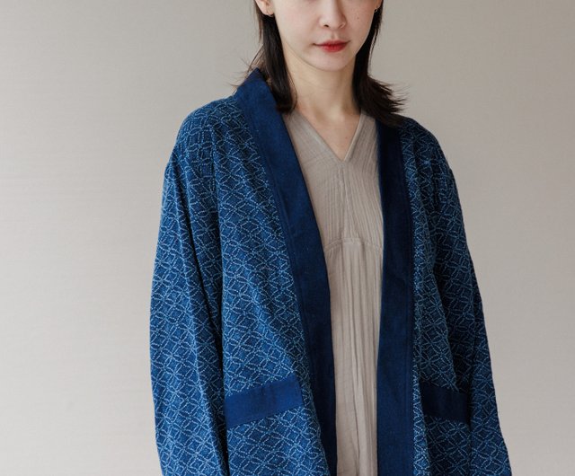 Indigo Dye ChomThong Hand Woven Cotton Flowing Coat with Belt store (JNN-096-03)