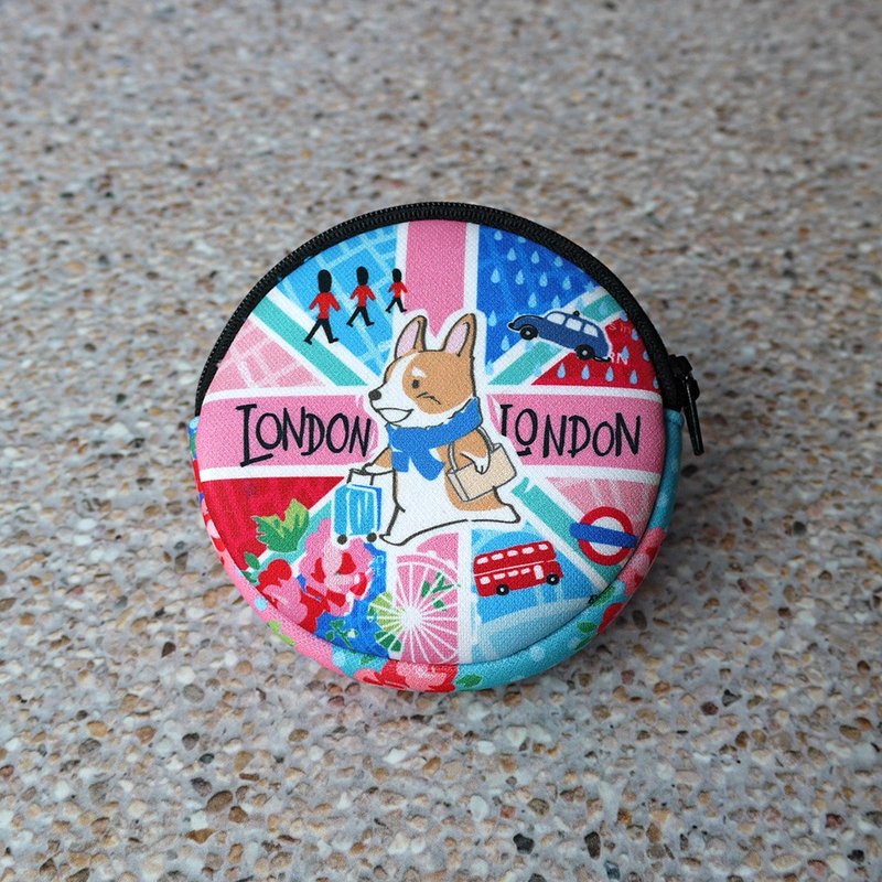 Small round bag coin purse Corgi London - กระเป๋าใส่เหรียญ - เส้นใยสังเคราะห์ สึชมพู