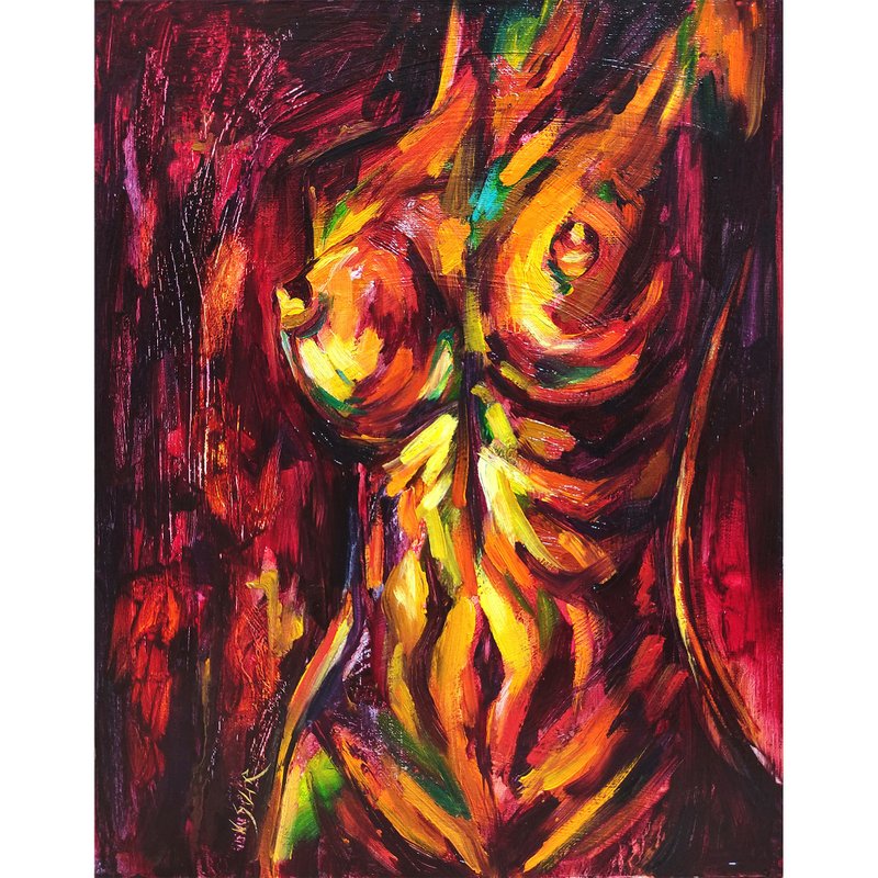 Naked Woman Painting Boobs Oil Painting Body Original Art Nude Artwork - โปสเตอร์ - วัสดุอื่นๆ หลากหลายสี