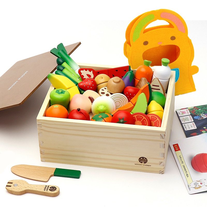 【WOODY PUDDY】23 pieces of fruit and vegetable cutting, great satisfaction with picture card - Japanese wooden house wine toy - Kids' Toys - Wood Multicolor