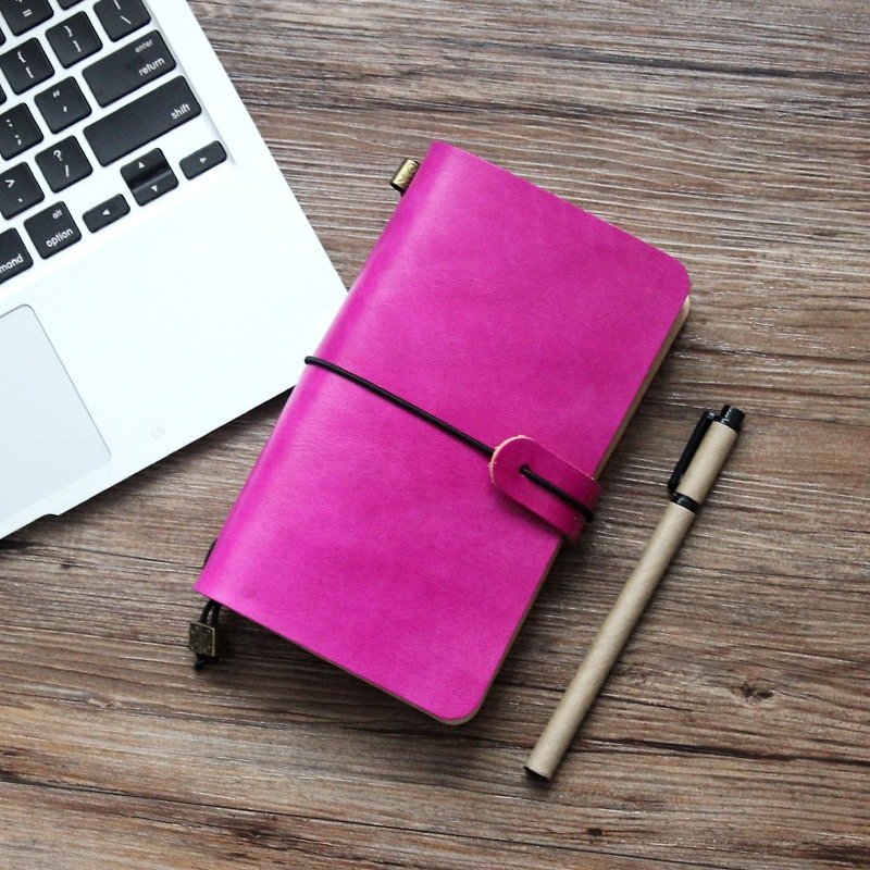 Such as Wei Dyeing Series Rose red even dyeing 17 * 10cm handmade leather notebook diary notebook diary - Notebooks & Journals - Genuine Leather Pink