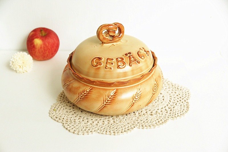 【グッド・デイ・フェチ】イタリアのヴィンテージ手作り陶器菓子とパン缶 - 花瓶・植木鉢 - 陶器 ゴールド