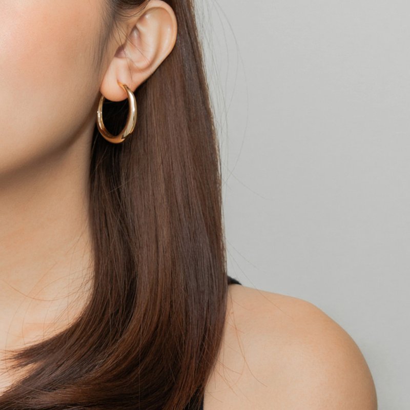 Brass 18K Gold Plated Hoop Earrings / L 圈型黃銅鍍18K金耳環 - 耳環/耳夾/耳骨夾 - 銅/黃銅 金色