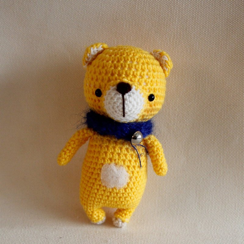 毛線娃娃 手作玩偶 羊毛氈 圍巾寵物黃色小熊 - 公仔模型 - 聚酯纖維 黃色