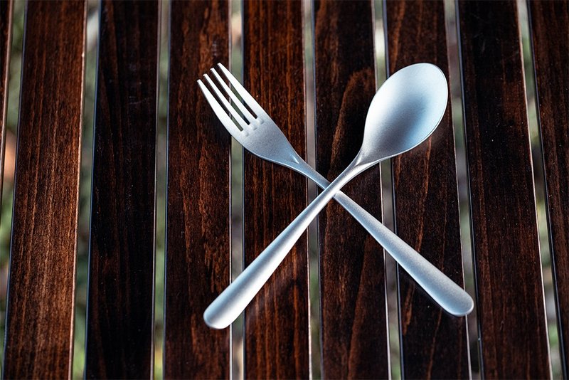 【Refine】Pure titanium forks and spoons 2-piece tableware set - Cutlery & Flatware - Other Metals Silver