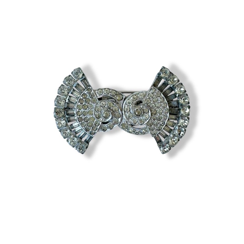 Antique CORO Duette 1930s Brooch Signed Patented Art Deco Dress Clip Very Rare - 胸針 - 其他材質 透明