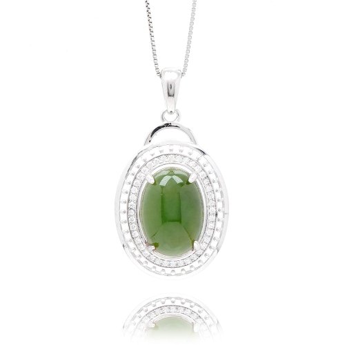 正佳珠寶 Gemsrich Jewelry 【正佳珠寶】和田碧玉 菠菜綠簍空鑽鑲 和田碧玉吊墜