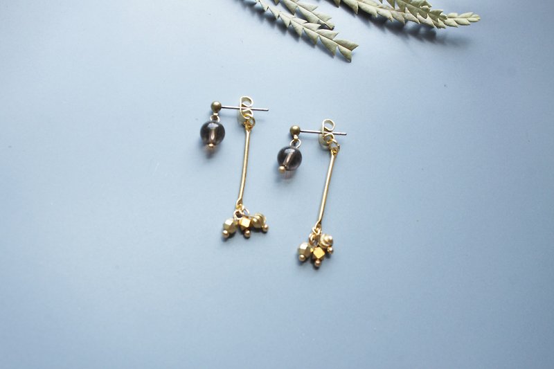 小菓子 茶水晶 -耳環 耳針 耳夾 - 耳環/耳夾 - 其他金屬 金色
