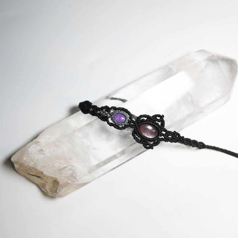 鋰雲母x紫水晶蠟線編織手鍊 - 手鍊/手環 - 水晶 紫色