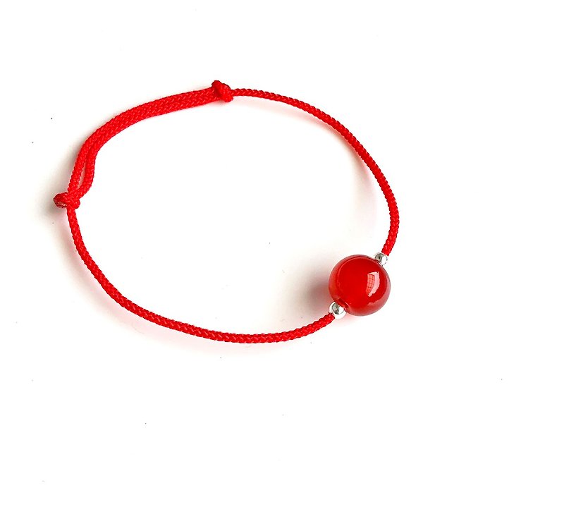 Red Agate 925 Sterling Silver Beads Stable and Evil Good Luck Bracelet - สร้อยข้อมือ - งานปัก สีแดง