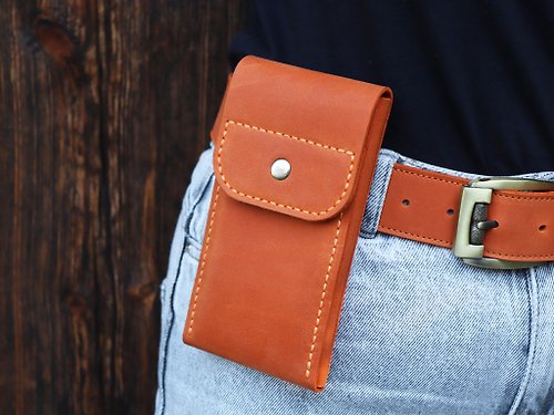 DOMINIC Leather Mobile Phone Belt Bag / Individual Phone Cover / Hand-Sewn Leather Case