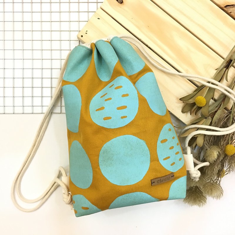 Hand-printed bunched backpack - Fruit - กระเป๋าหูรูด - ผ้าฝ้าย/ผ้าลินิน สีเหลือง