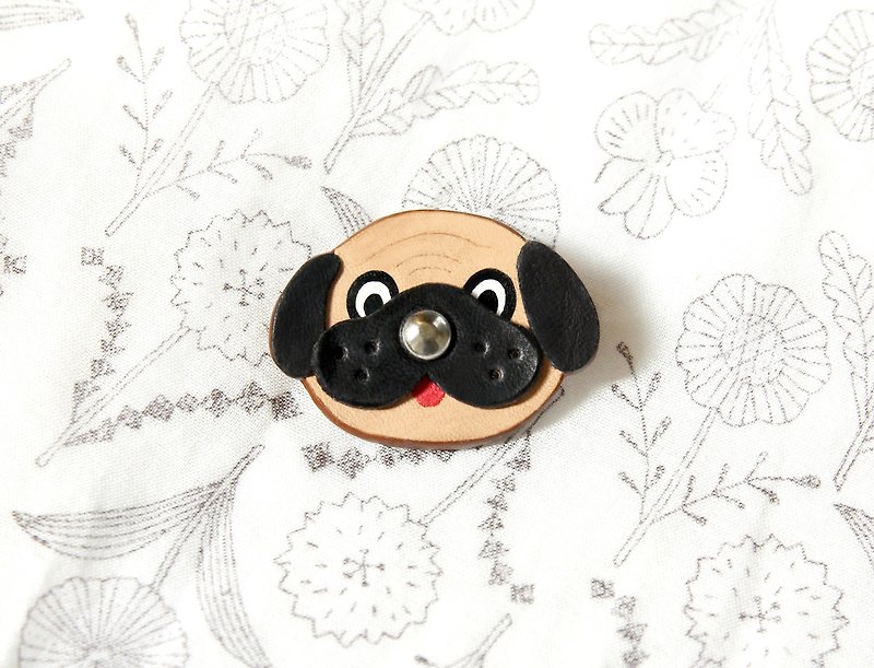 French Dog DOG Handmade Leather Pin Brooch Badge - Brooches - Genuine Leather Khaki