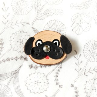 フランス犬 DOG 手作り革ピン ブローチ バッジ