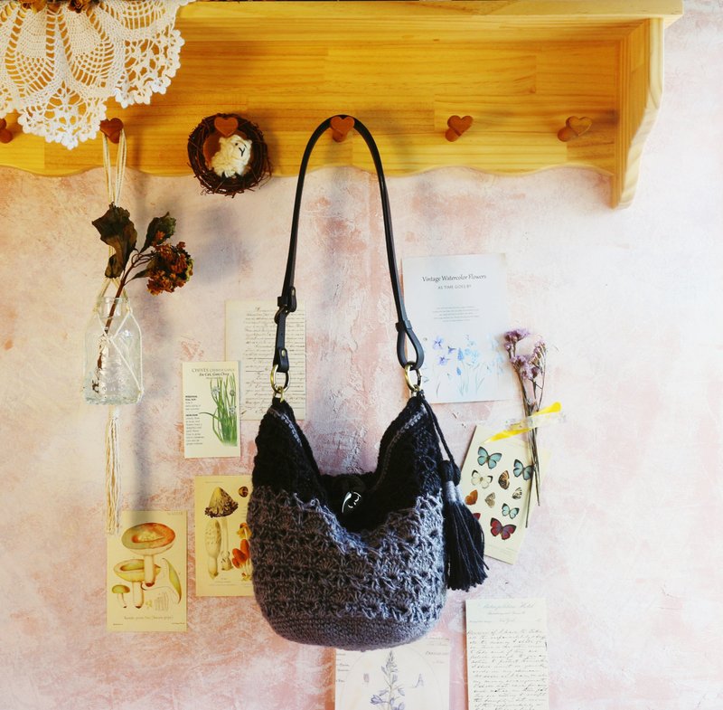 [Ready stock] Handmade hand-woven/ Linen woven crossbody bag/shoulder bag/dual-purpose bag - Handbags & Totes - Cotton & Hemp Black