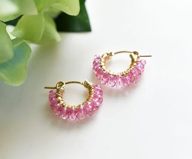 桜色のピアス ピンク色トパーズの2連フープピアス イヤリング可