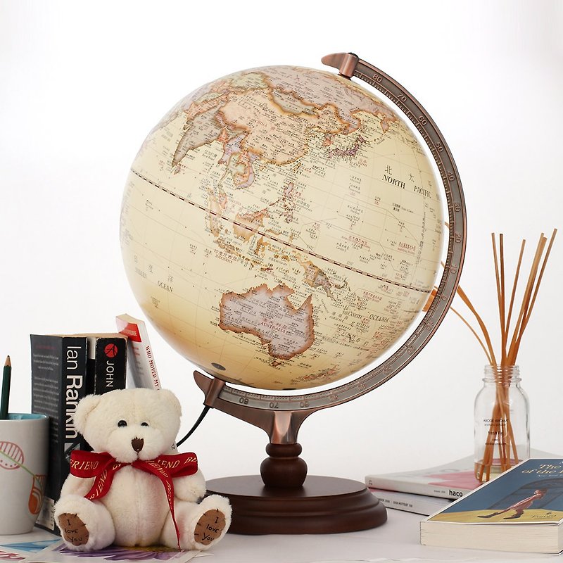 Skyglobe 12 Inch Classical Nautical Wooden Base Globe (Chinese Version) - Items for Display - Plastic Khaki