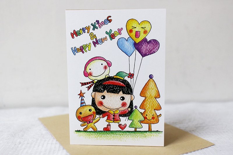 Illustration Big Card_Christmas Card/New Year Card (Girl Balloon) - การ์ด/โปสการ์ด - กระดาษ 