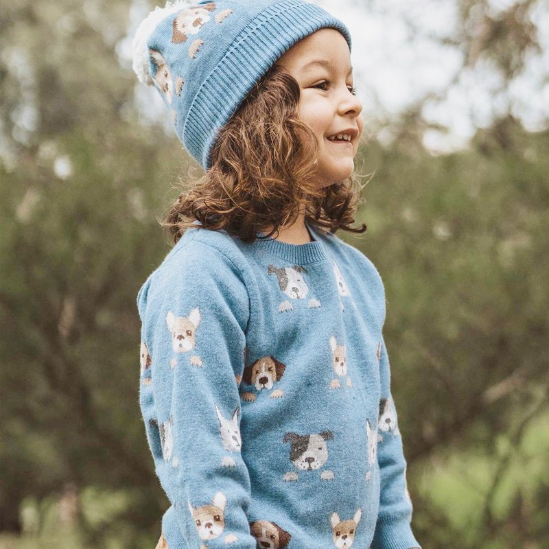 Australian Purebaby organic cotton children's long-sleeved sweater 18M-4T blue puppy - Tops & T-Shirts - Cotton & Hemp 