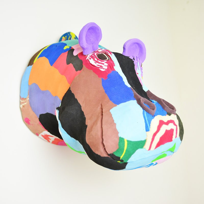 Sea waste animal_rainbow hippo head_mural ornaments ornaments_fair trade - ตกแต่งผนัง - ยาง หลากหลายสี