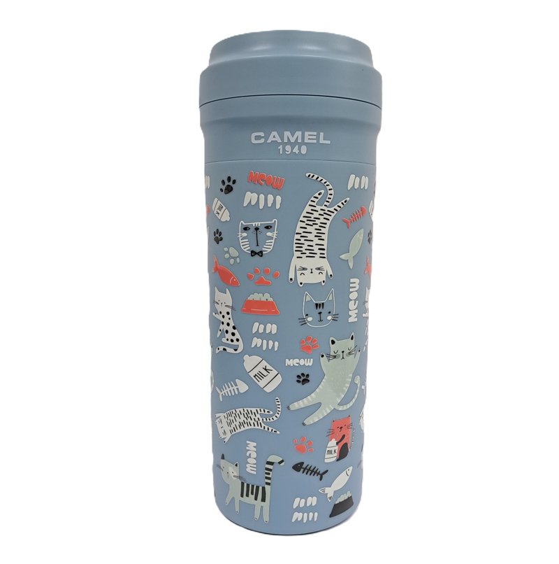 Camel brand 350ml glass bladder vacuum insulated cup with plastic shell and lid - animal series (cat CT/JB) - Vacuum Flasks - Other Materials Blue