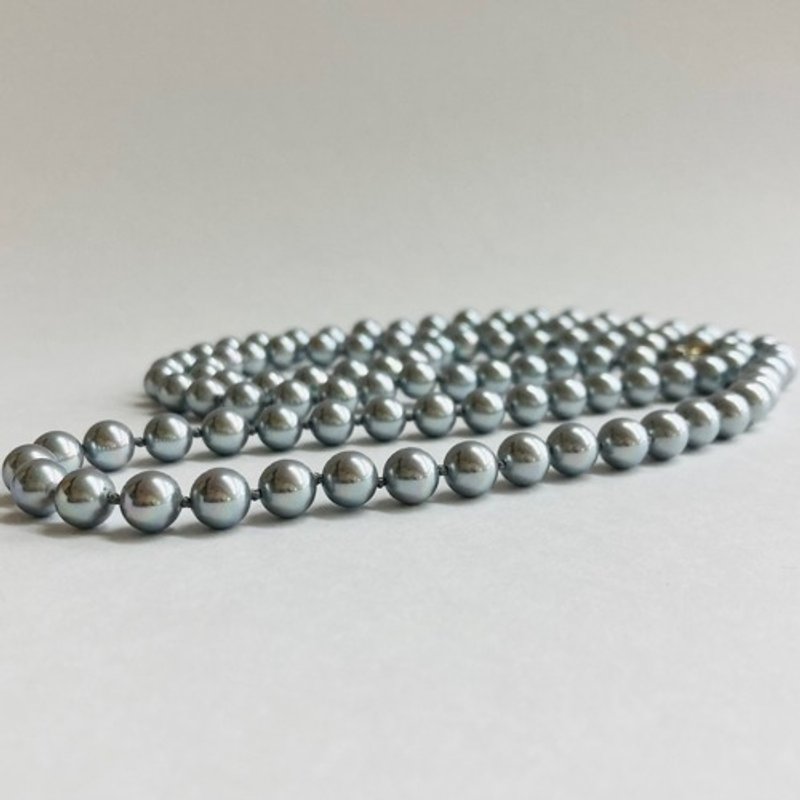 Shell polished pearl 2-way all-knot long necklace/approx. 7mm approx. 90cm/polished gray/made in Japan - สร้อยคอ - เปลือกหอย สีเทา